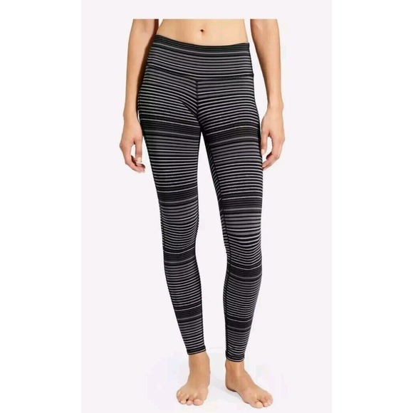 Athleta Pants - Athleta Stripe Chaturanga Leggings Black White Gray L 30x29